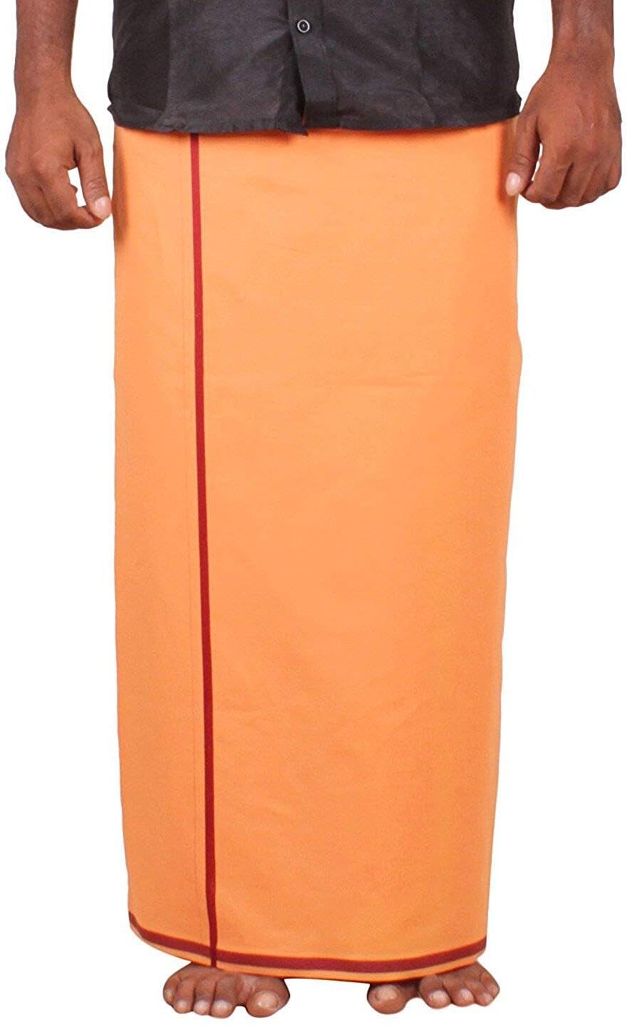 Prakasam Cotton Mens Pure Cotton Fine Quality Stitched Pocket Welcro Attachment Kavi Colour Dhoti For Mens