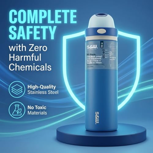 Image of STRAW&WEAVE PureFlow Water Bottle 710 ml Stainless Steel Sports Bottle with Sipper Cap | For Home, Office, Gym, Travelling | Lightweight | BPA Free (Arctic Teal)
