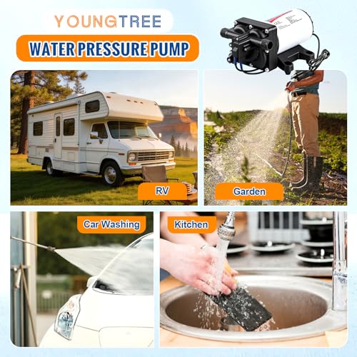 Image of YOUNGTREE Water Pressure Diaphragm Pump 110V AC 5.5GPM 70PSI RV Water Transfer Pump 110 Volt On Demand Self Priming for Home Kitchen RV Garden Irrigation Car Washing Rain Barrel Lawn Camper
