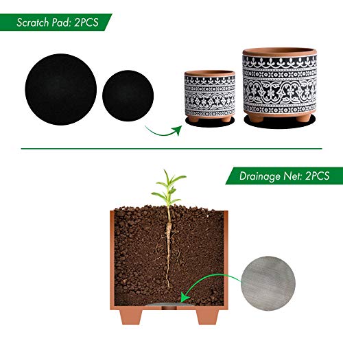 Set Of 2 Terracotta Planter Pots, 4.4 Inch & 6.4 Inch, Wave Pattern Plants Pot With Drainage Hole, Terracotta/Black, 31-953-F-2 #TOP3