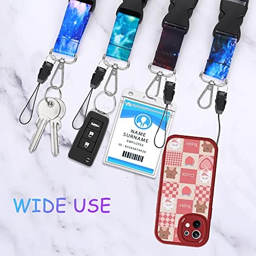 TIESOME Starry Sky Neck Lanyards, 4 Pcs Starry Sky Badge Lanyards with 4 Pcs Clear ID Card Holders, Starry Theme ID Card Strap with Detachable Buckle for Women, Men, Teacher, Nurse