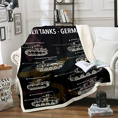 Image of Erosebridal Tank War Theme Throw Blanket - Soldier Dirt Bike Camouflage Army Acting Fuzzy for Kid Boy Teen Men, Decorative Sherpa for Couch Sofa or Bed Twin