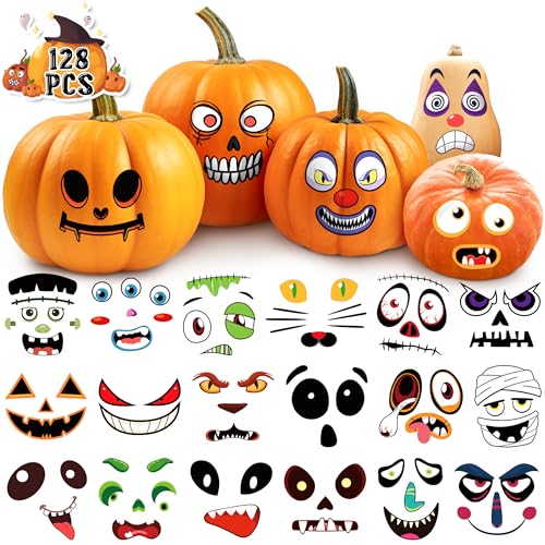 LINAYE 128 PCS Pumpkin Decorating Stickers - Halloween Pumpkin Face