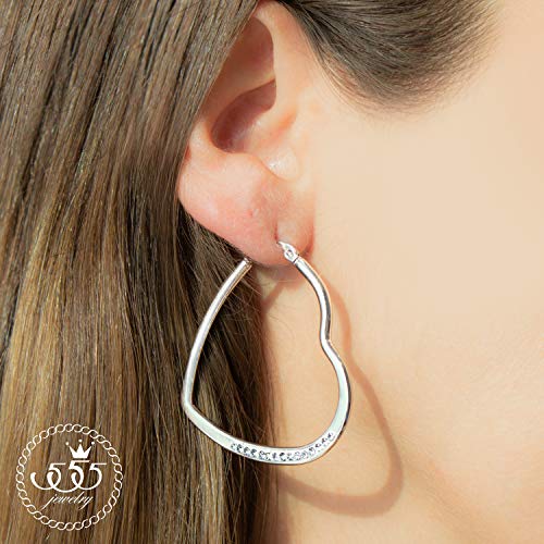 555Jewelry Womens Heart Shape Love Stainless Steel Large Statement Hoop Earrings Hypoallergenic3
