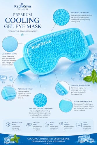 Image of Cooling Gel Eye Mask for Puffy Eyes Dark Circles and Eye Strain Relief Adjustable Elastic Strap Sleeping Mask for Hot and Cold Therapy Soft Fabric Ice Pack for Relaxation Unisex Weight 200g