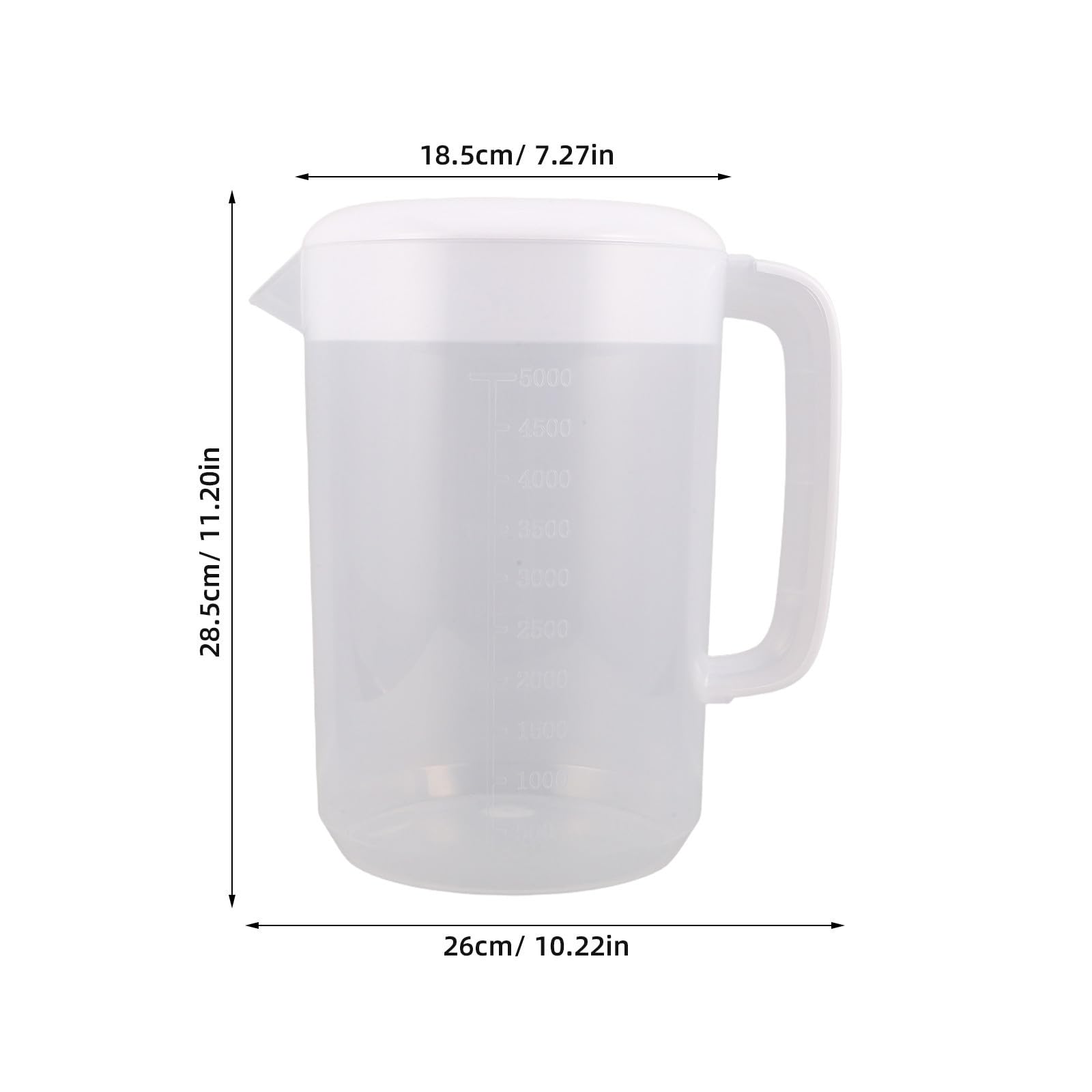 Caraffa Plastica 5l con Coperchio e Scala Graduata per Protezione Freschezza per Acqua Fredda, Latte, Succhi e Tè Uso Famiglia e Outdoor Riutilizzabile