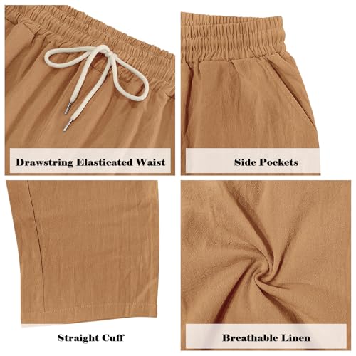 Image of Men's Linen Pants Casual Cargo Pants with Pockets Lightweight Elastic Waist Drawstring Pants Baggy Beach Pants