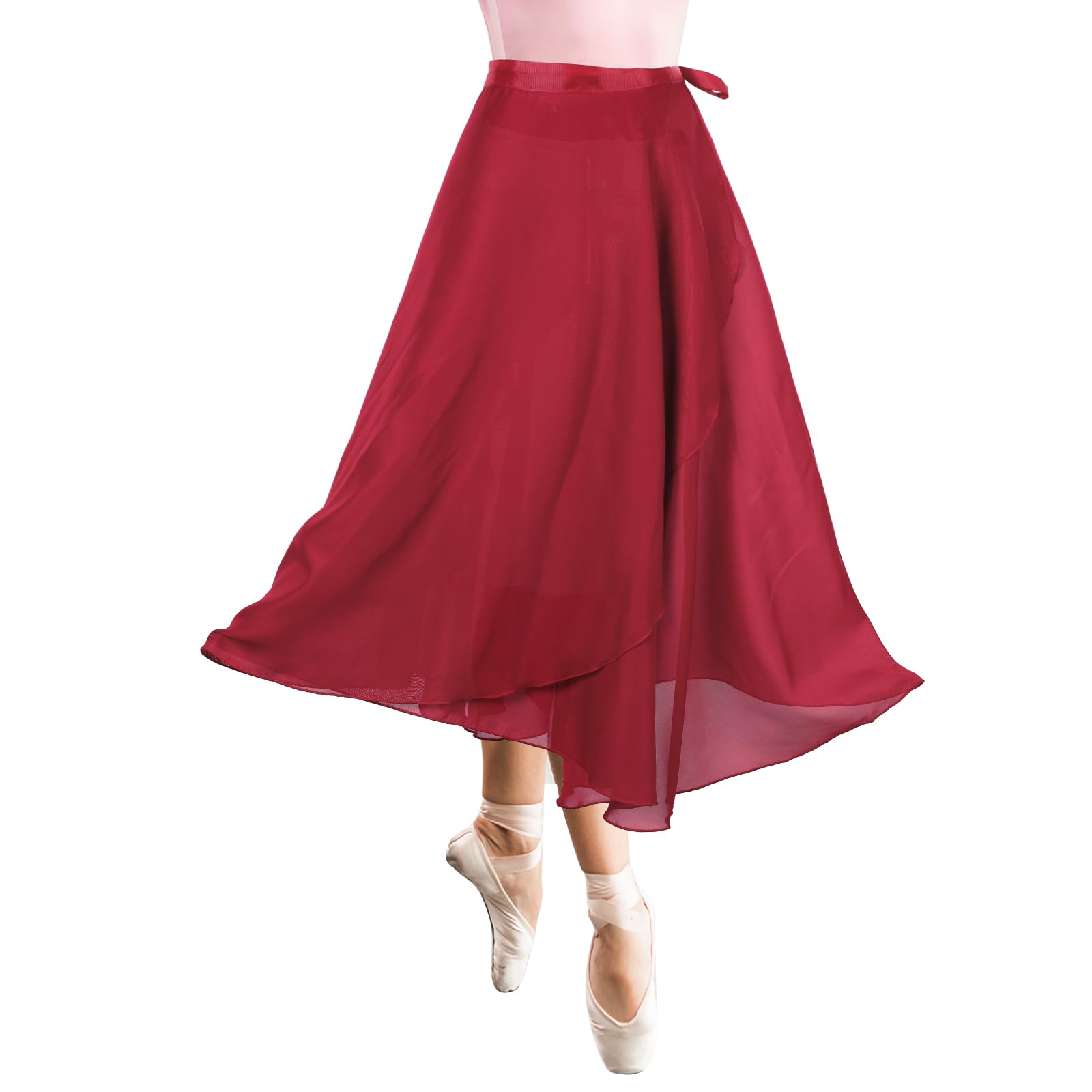 Lusofie Gonnellino Danza Classica Donna Lunga Trasparente da Ballo Avvolgente in Chiffon Bordeaux con Cintura Regolabile - Gonna Tulle Adatta a Tutti i Tipi di Danza e Halloween