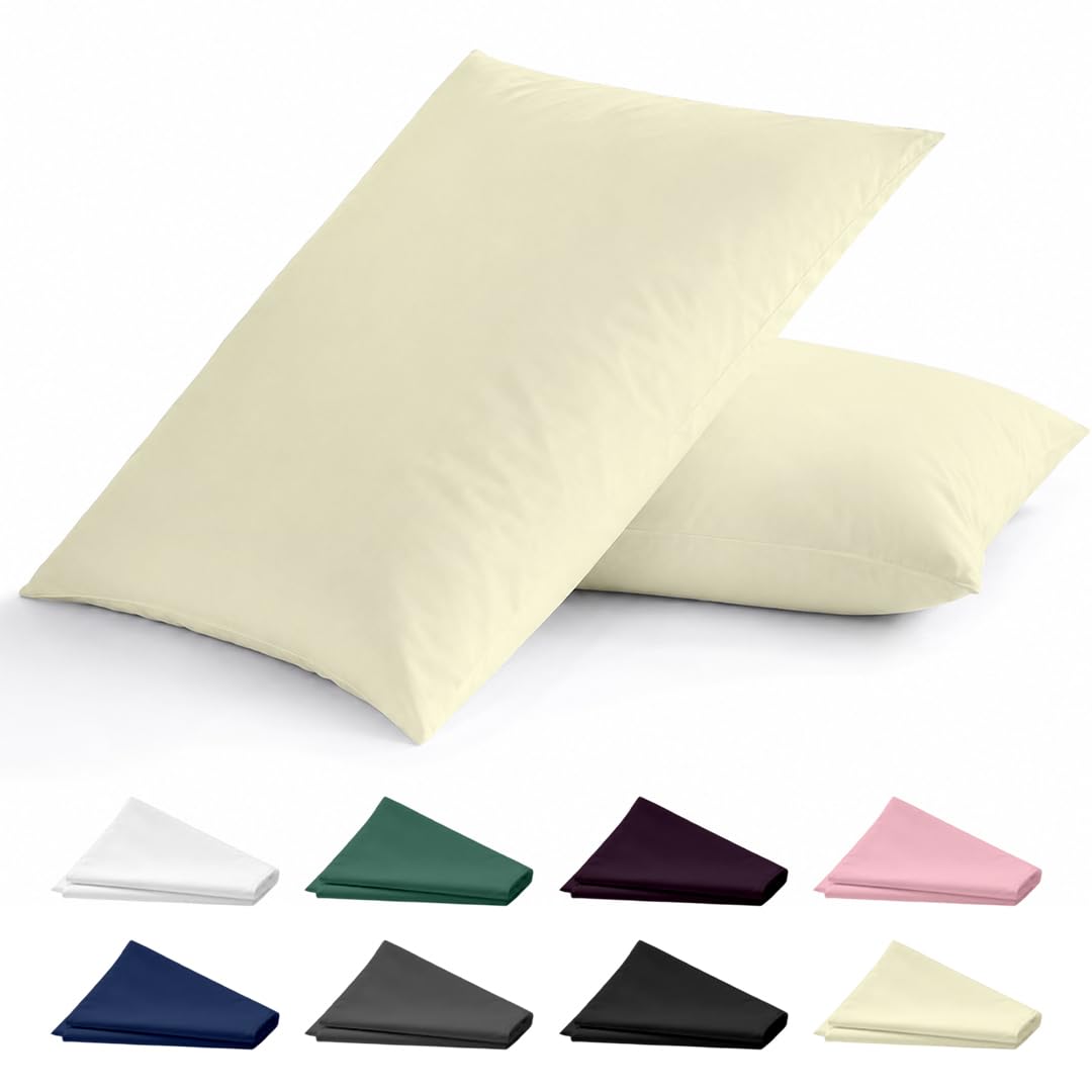 Rohi Pillow Cases 2 Pack 100% Microfibre Pillowcases – Envelope Closure Standard Size 50 x 75 cm Pillow Covers – Ultra Soft, Hypoallergenic & Durable Pillow Cases (Cream – 50 x 75 cm)