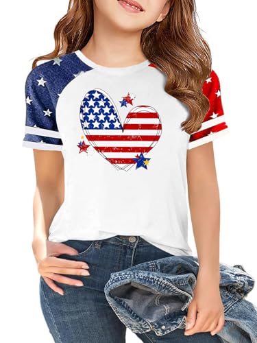Image of Girls 4th of July Shirt Kids USA Shirts American Flag Tshirt Girls Boys Patriotic T Shirt Independence Day Tee Tops