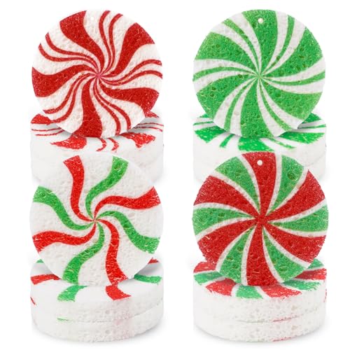 Whaline 8Pcs Christmas Candy Kitchen Sponges Red Green Xmas Candy Water Absorbing Dish Washing Sponge Non Scratch Cleaning Scrub Sponges for Dish Pots Pans Dishwashing Holiday Home Kitchen Bathroom