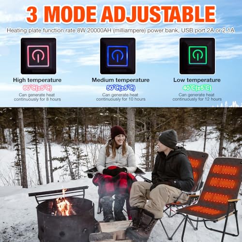Mineup USB Heizkissen, 45 x 90 cm Elektrisches Heizkissen, 3 Heizmodi, Mobiles Wärmekissen Elektrisch, Faltbar Waschbar Elektrische Wärmekissen für Outdoor Bleicher, Angeln, Camping