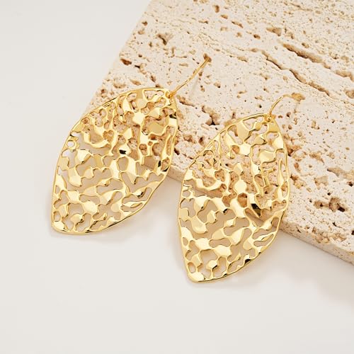 Large Gold Earrings for Women, Chunky Gold Statement Drop Dangle Earring Maple Leave Ginko Leaf Jewelry Gifts2