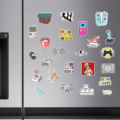 Image of WallDesign Vibrant Gaming Fridge Magnet Set - Unique Designs for Console & PC Gamers, Cute Durable Magnets for Magnetic Surface (Set of 24)