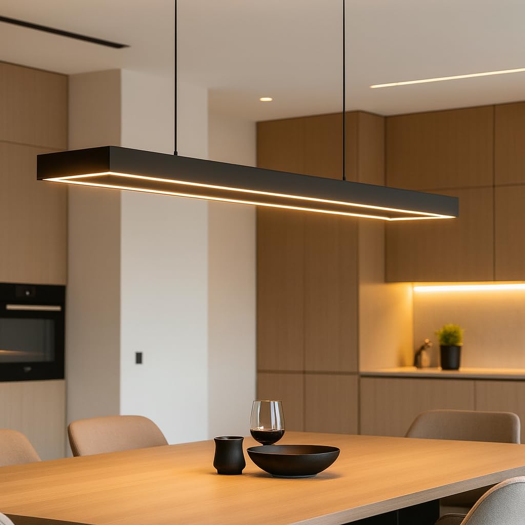 Acco LED 4 Feet Corporate Black Rectangle Linear Pendant Light – 50W Cool White 6500K – Adjustable Hanging Wire – Modern Indoor Decorative Lighting with Branded Power Supply for Office