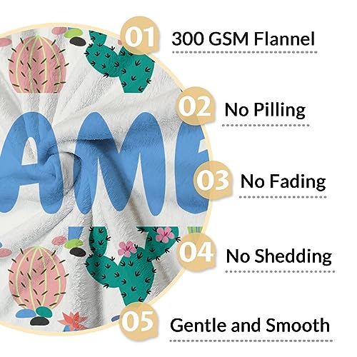 Custom Cactus Throw Blanket - Soft, Fuzzy & Warm - 40x50 Inches Flannel Blankets for Travel, Office - White Aesthetic Throws Gift for Girls, Boys