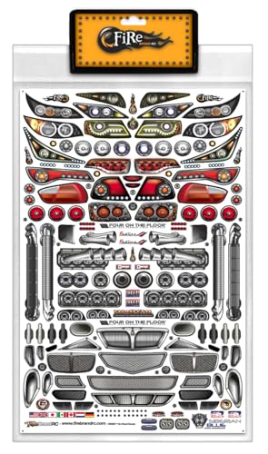 FIRE BRAND RC® Remix™ ON-Road Body RC Decals - Multi-Fit Vinyl Sheet (8.5 x 14) - Fits 1:10 Scale RC Cars - Die-Cut for Easy Application