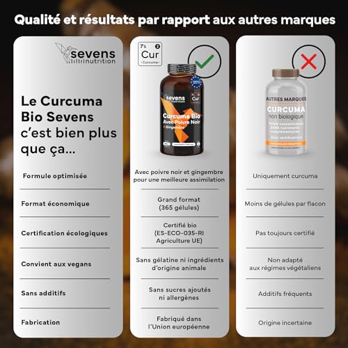 Curcuma bio gélules anti-inflammatoire Sevens format XL éco
