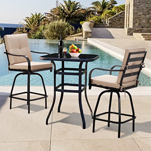 Strpretty Basic Patio Swivel Bar Stools Set Of 2, Outdoor Bar Height Patio Swivel Chairs With Cushion For Garden Balcony Backyard #TOP1