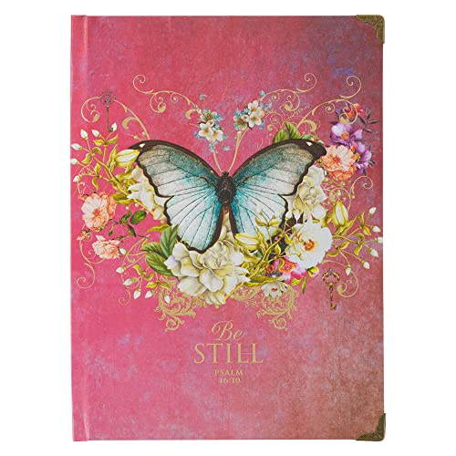 Journal papillon Be Still Psaume 46:10 rose à couverture rigide et 288 pages lignées