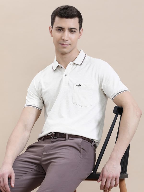Image of CROCODILE Men Solid Slim Fit Polo T-Shirt | Regular Length | Short Sleeve | Button Placket | Casual Knitted Topwear