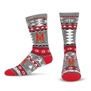 For Bare Feet NCAA Maryland Terrapins Ugly Holiday Sweater Sock Marble Gray Large