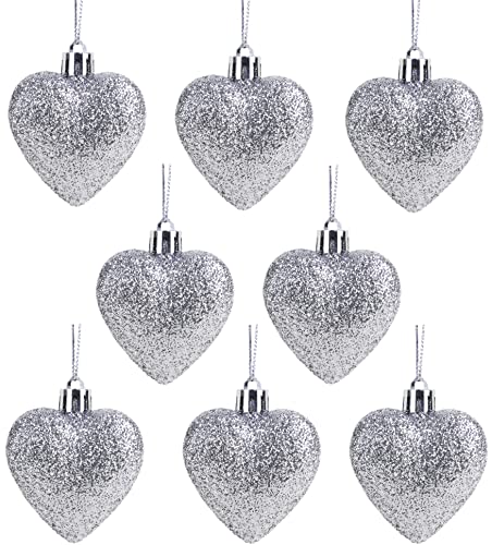 Christmas Concepts® 8 x 60mm Silver Glitter Heart Shaped Christmas Tree Ornaments