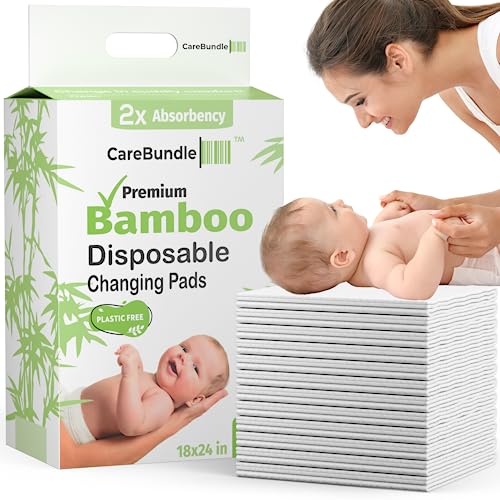 Image of CareBundle® Plastic Free 18"x24" Organic Disposable Changing Pads for Baby - Ultra Soft Bamboo Viscose (Pack of 40)