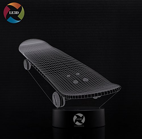 3D Optical Illusion Night Light - 7 Led Color Changing Lamp - Cool Soft Light Safe For Kids - Solution For Nightmares - Skateboard #TOP5