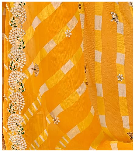 Image of Laxmipati Nazakat Floral Embroidered Chiffon Saree in Yellow Color with Unstitched Blouse