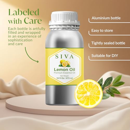 Image of Siva Lemon Essential Oil 16 Fl Oz - for Diffuser, Skin & Hair Care - Ideal for Massage & DIY Blends
