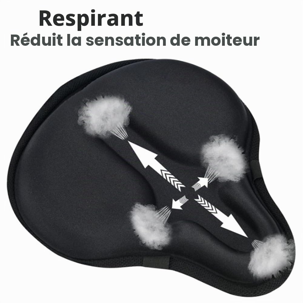 Housse de Selle en Gel pour Siège de Vélo, Vélo Gel Housse de siège Coussin de Siège de Vélo d'exercice Grande Taille Confortable, Parfait pour Hommes Femmes - Noir