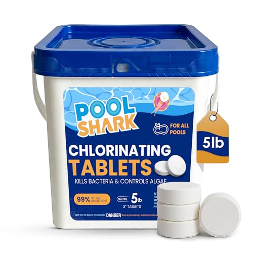 Pool Shark Swimming Pool Chlorine Tablets | 3-Inch Chlorine Tablets | 5 lbs | Slow-Dissolving 90%...