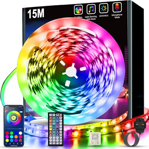 Keepsmile Led Strip Lights 15M with Music Sync,Bluetooth Smart App Control Color Changing Indoor Led Light Strips with Remote,Flexible Lights for Bedroom Birthday Home Party Christmas Decor