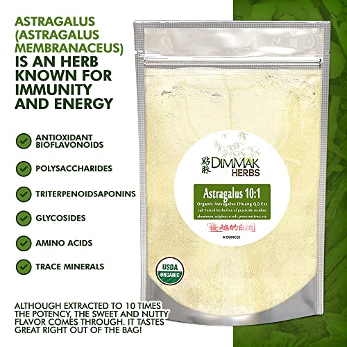 Organic Astragalus 10:1 Extract Powder | Huang Qi Concentrate Granules | Lab Tested, Usda Organic 4Oz / 112G By Dimmak Herbs #TOP3