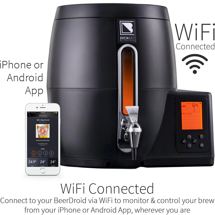 BrewArt Complete Beer Brewing & Dispensing System Bundle | BeerDroid Fully Automated Brewer & BrewFlo CO2-Free Beer Dispenser | 2 5L Kegs & Discovery Pale Ale BrewPrint Included
