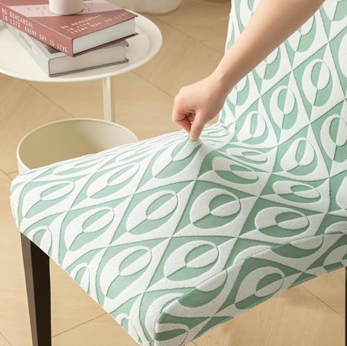 Image of HOMETHREADS Stretchable Elastic Jacquard Chair Seat Cover - Removable & Washable, Durable Seat Protector for Dining Room, Kitchen, Restaurant & Party Chairs (Green, Pack of 1)