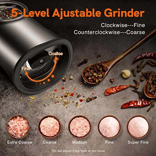 Gravity Electric Salt And Pepper Grinder Set - Usb Rechargeable，Automatic Salt Pepper Mill With 5 Adjustable Coarseness, Ceramic Grinder With Bottom Cap, White Led Lights #TOP5