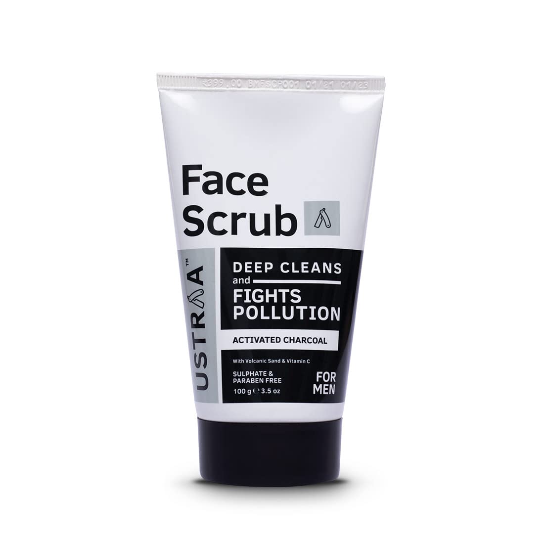 Ustraa Face Scrub for Men – 100g – with Activated charcoal, Tahitian Volcanic Sand & Walnut Granules – Great for Exfoliating skin & facial detox,…