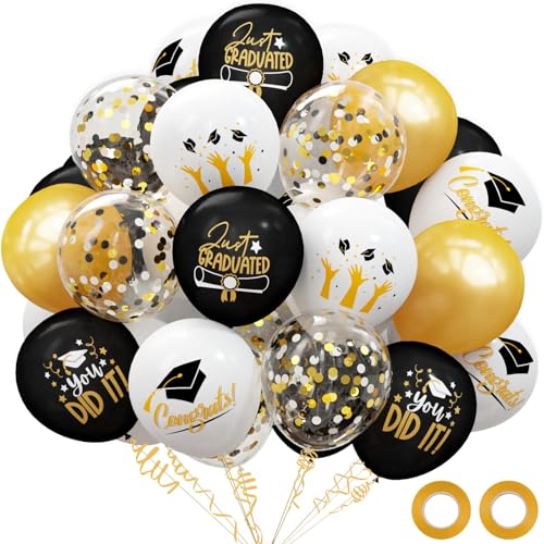 2026 Graduation Party Decorations 68pcs Graduation Balloons Black and Gold Grad Decor for College High School Class of 2026 Congrats Grad Party Decor