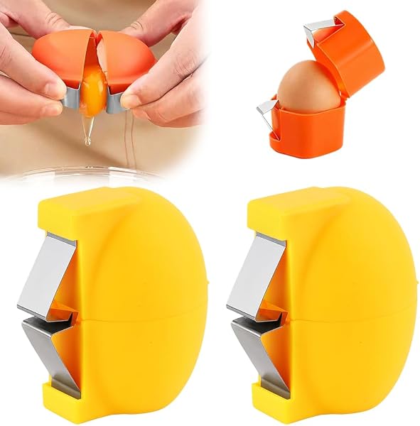 2PCS Egg Shell Opener,2026 Upgrade Stainless Steel Egg Cracker Tool, Multifunctional Egg Shell Opener for Raw & Hard-Boiled Eggs, Handheld Kitchen Gadget for Easy Peeling & Separating (Yellow) - 1