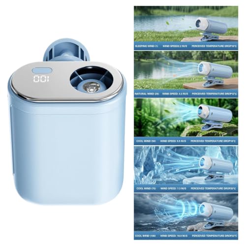 Ventilador de clip portátil recargable por USB con pantalla digital LED y giro de 360 grados 7