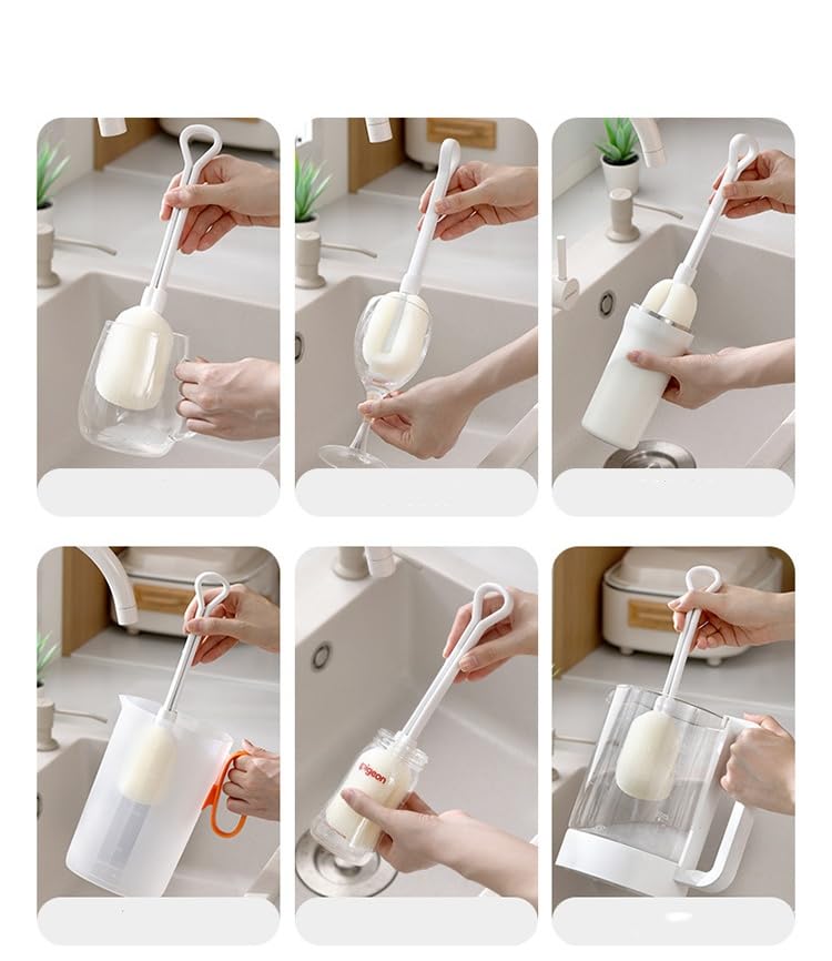 Image of Cleaning Brush‌, Effortlessly Deep-Clean Bottles, Travel Mugs and Glass Jars. Bottle Sponge Brush Cleaning Set Includes 1 Ergonomic Handle + 5 Quick-swap Sponge Heads.