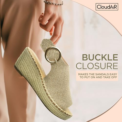 Image of CLOUDAIR Selina Women's Espadrille Wedge Sandals - Comfortable and Stylish Platform Slip On Sandals with Buckle Closure, Comfy Wedge Heels for Women, Fashion Summer Sandals