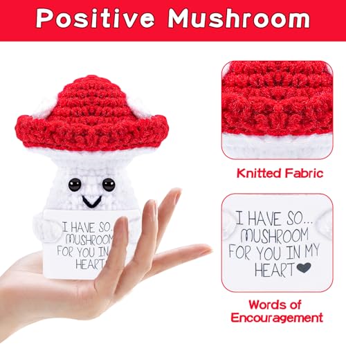 Image of Hoedia Handmade Emotional Pickle Gift, Cucumber Crochet Doll Inspirational Gifts with Cards, Cute Knitted Funny Support Pickle Potato Friend Birthday (Emotional Mushroom)