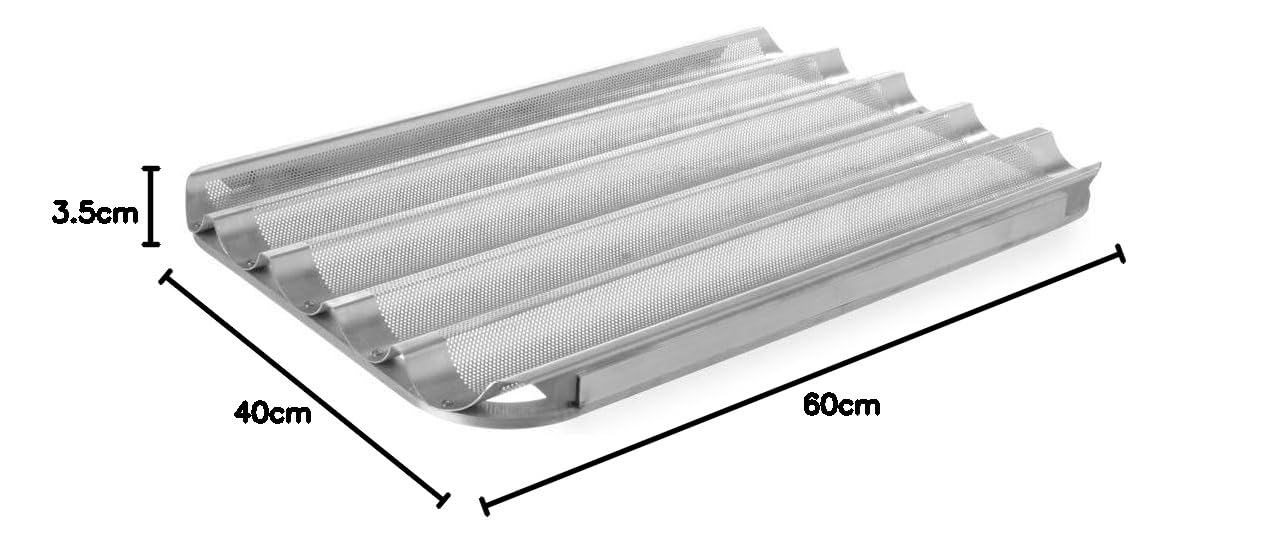 HENDI Baguette Backblech, perforiert, für 5 Baguettes, geeignet zur Verwendung in Öfen, Baguette Backform, Baguetteblech, Brotbackblech, 600x400x(H) 35mm, Aluminium