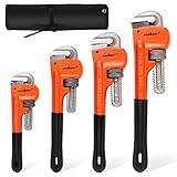  BRIMIX 4 pcs juego de llave ajustable para tubos Stillson profesional, 8 10 12 14 pulgadas, mordaza para fontanero y trabajos de fontanería, tubería, automóvil. Mango con goma y estuche.