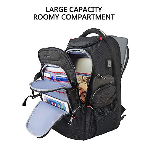 KROSER Travel Laptop Backpack 17.3 Inch XL Heavy Duty Computer Backpack with Hard Shell Saferoom RFID Pockets Water-Repellent Business College Daypack Stylish School Laptop Bag for Men/Women-Black