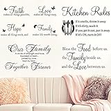 4 Pieces Vinyl Wall Quotes Stickers Family Wall Decal Set Faith Hope Love Scripture Stickers Kitchen Rules Wall Stickers Bless The Food Wall Decor for Kitchen Dining Room Bedroom Living Room