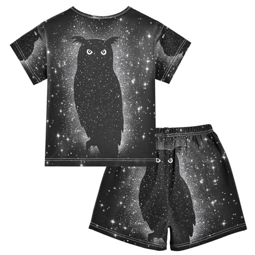 ALAZA Owl Owlet Starry Pajamas Set Short Sleeve Cotton Sleepwear Summer Pjs 2 Piece 5-14Y2